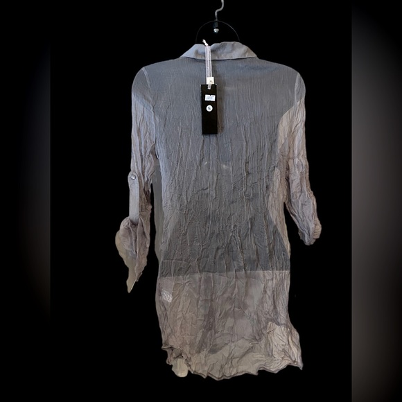 Lucy & Co. Gray sheer button up sequin embellished v-neck blouse size S. NWT - Picture 10 of 11